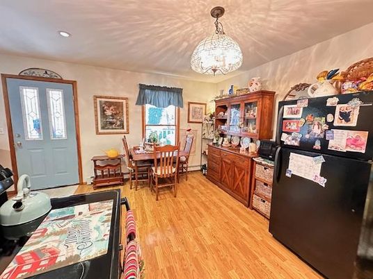 Dining room, Interior, Recessed Lighting, Wood Texture Flooring