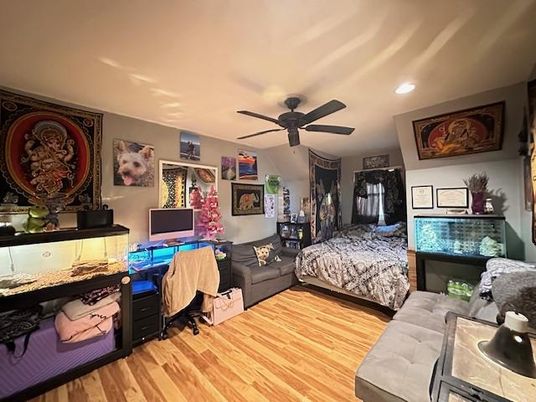 Bedroom, Home Office, Interior, Recessed Lighting, Wood Texture Flooring