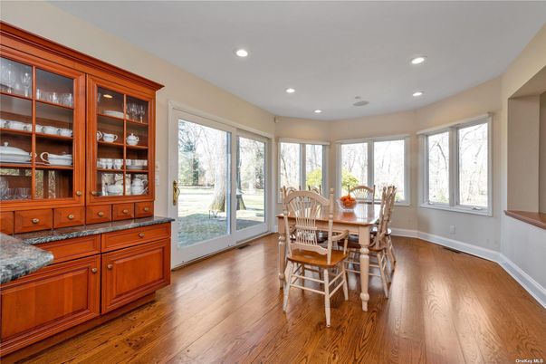 Dining room, Interior, Recessed Lighting, Wood Texture Flooring