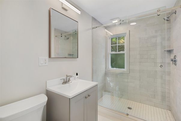 Bathroom, Glass Shower, Interior, Recessed Lighting