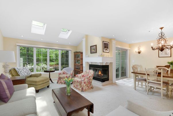 Chandelier, Dining room, Fireplace, Interior, Living room, Recessed Lighting