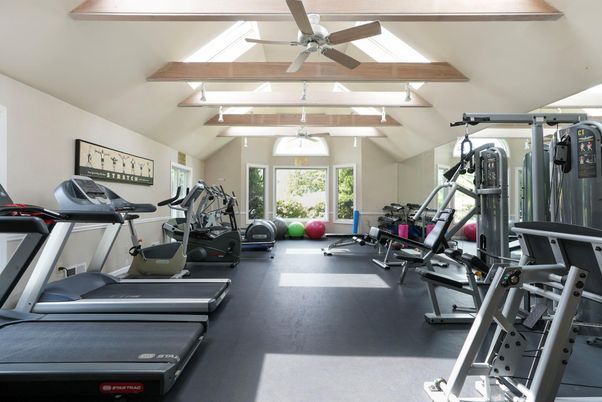 Fitness Equipment, Gym, Interior, Wooden Beams
