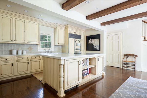 Interior, Kitchen, Recessed Lighting, Stainless Steel Appliances, Wooden Beams, Wood Texture Flooring
