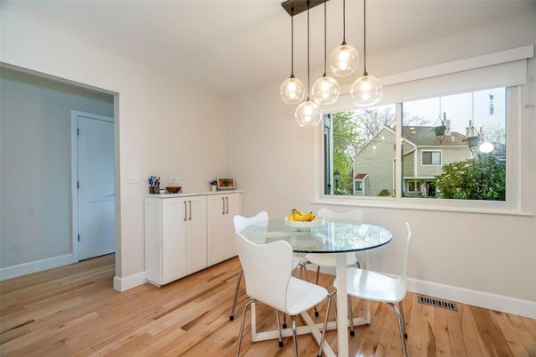 Dining room, Interior, Pendant Lights, Wood Texture Flooring
