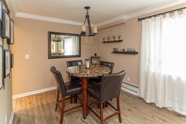 Dining room, Interior, Pendant Lights, Wood Texture Flooring