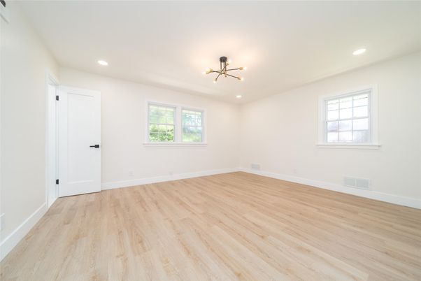 Empty room, Interior, Pendant Lights, Recessed Lighting, Wood Texture Flooring