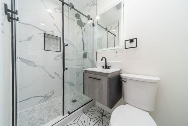 Bathroom, Glass Shower, Interior, Marble Walls
