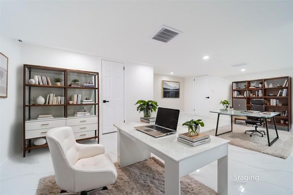 Home Office, Interior, Marble, Recessed Lighting