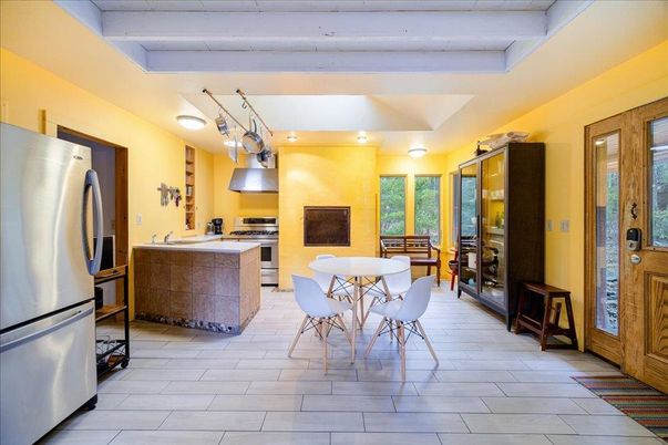 Dining room, Interior, Kitchen, Stainless Steel Appliances, Wood Texture Flooring
