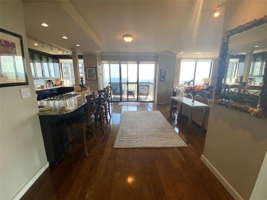 Dining room, Interior, Kitchen, Recessed Lighting, Wood Texture Flooring