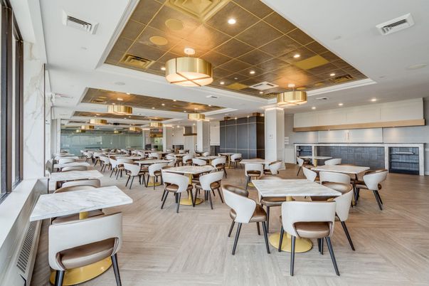 Dining room, Interior, Pendant Lights, Recessed Lighting, Wood Texture Flooring