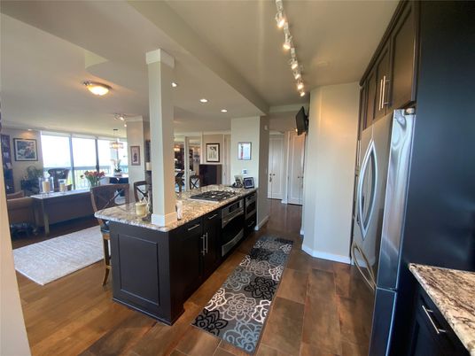 Dining room, Interior, Kitchen, Pendant Lights, Recessed Lighting, Wood Texture Flooring