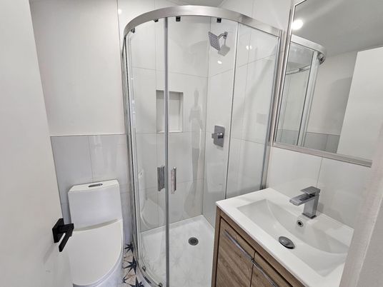 Bathroom, Glass Shower, Interior, Recessed Lighting