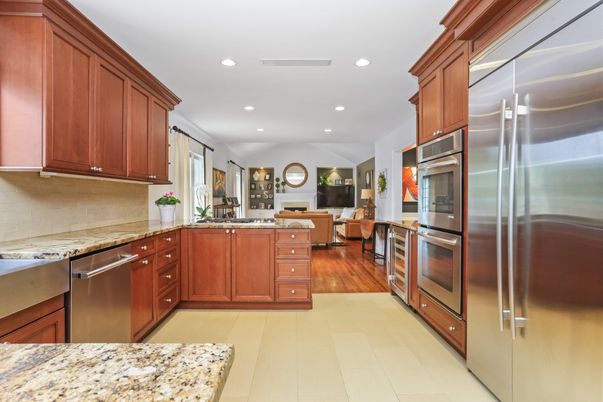 Interior, Kitchen, Living room, Recessed Lighting, Stainless Steel Appliances, Wood Texture Flooring