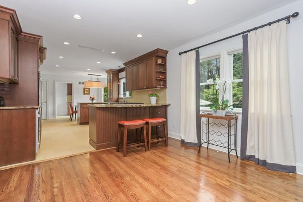 Interior, Kitchen, Pendant Lights, Recessed Lighting, Wood Texture Flooring