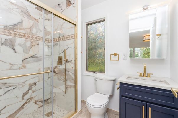 Bathroom, Glass Shower, Interior, Marble Walls
