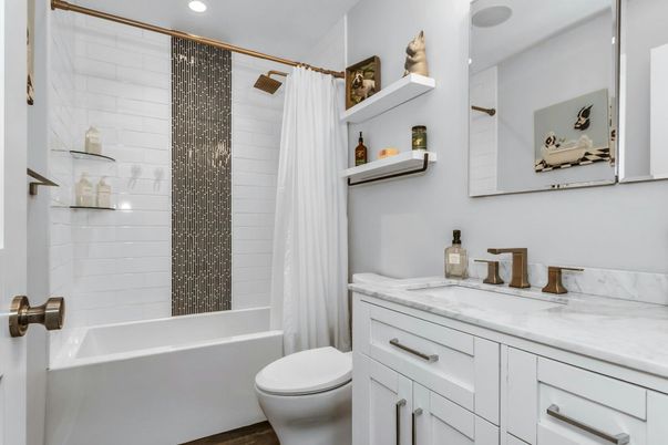 Bathroom, Interior, Recessed Lighting, Wood Texture Flooring