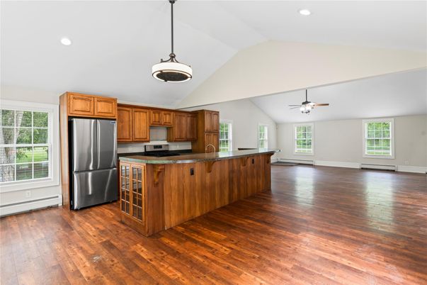 Interior, Kitchen, Pendant Lights, Recessed Lighting, Wood Texture Flooring