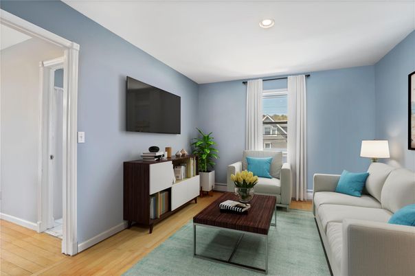 Interior, Living room, Recessed Lighting, Wood Texture Flooring