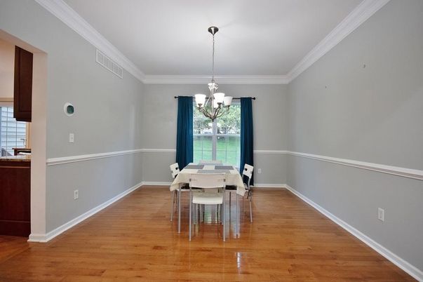 Chandelier, Dining room, Interior, Wood Texture Flooring
