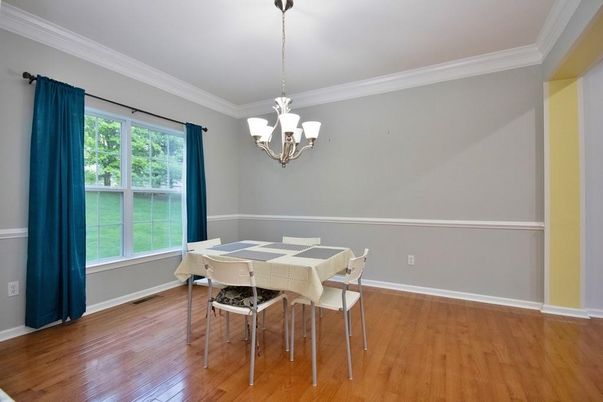 Chandelier, Dining room, Interior, Wood Texture Flooring