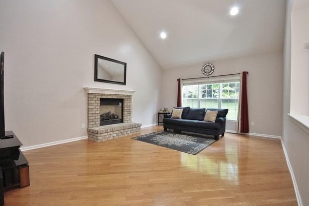 Fireplace, Interior, Recessed Lighting, Wood Texture Flooring