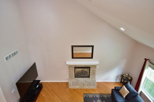 Fireplace, Interior, Recessed Lighting, Wood Texture Flooring