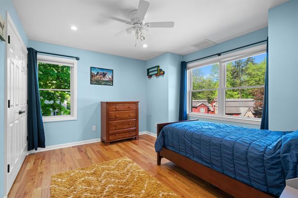 Bedroom, Interior, Recessed Lighting, Wood Texture Flooring