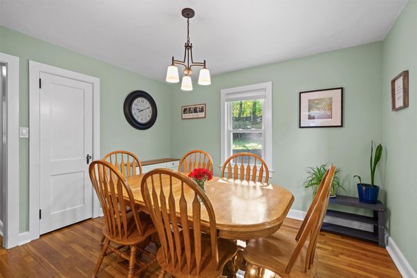 Dining room, Interior, Pendant Lights, Wood Texture Flooring