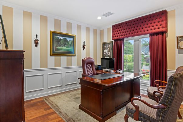 Home Office, Interior, Recessed Lighting, Wood Texture Flooring