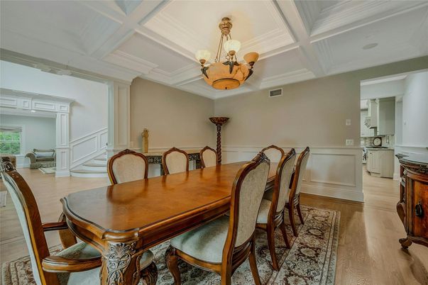 Chandelier, Dining room, Interior, Wood Texture Flooring