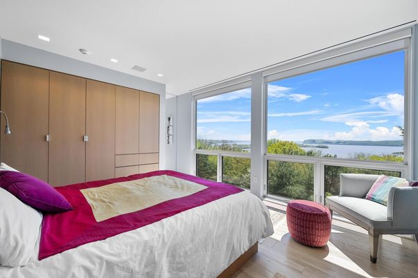 Bedroom, Interior, Recessed Lighting, Water, Wood Texture Flooring