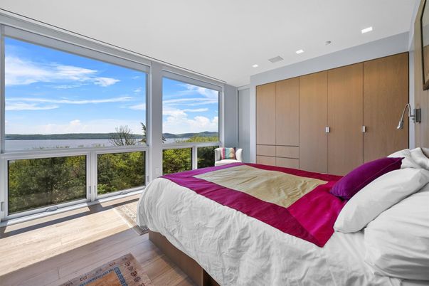 Bedroom, Interior, Recessed Lighting, Water, Wood Texture Flooring