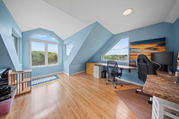 Home Office, Interior, Recessed Lighting, Wood Texture Flooring