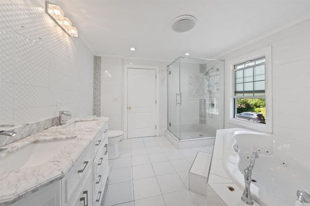 Bathroom, Dual Sink Vanities, Glass Shower, Interior, Recessed Lighting
