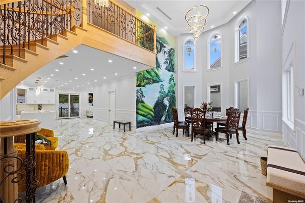 Chandelier, Dining room, Interior, Marble, Pendant Lights, Recessed Lighting