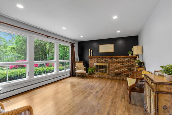 Fireplace, Interior, Recessed Lighting, Wood Texture Flooring