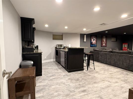 Interior, Kitchen, Living room, Recessed Lighting, Wood Texture Flooring