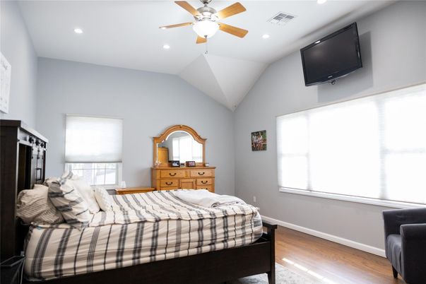 Bedroom, Interior, Recessed Lighting, Wood Texture Flooring