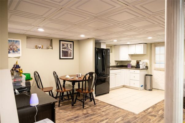 Dining room, Interior, Kitchen, Recessed Lighting, Wood Texture Flooring