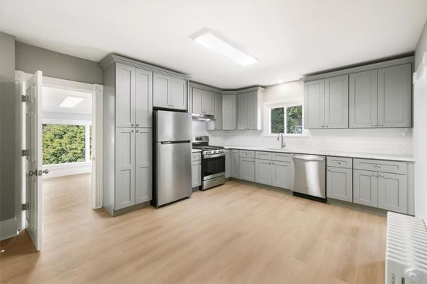 Interior, Kitchen, Stainless Steel Appliances, Wood Texture Flooring