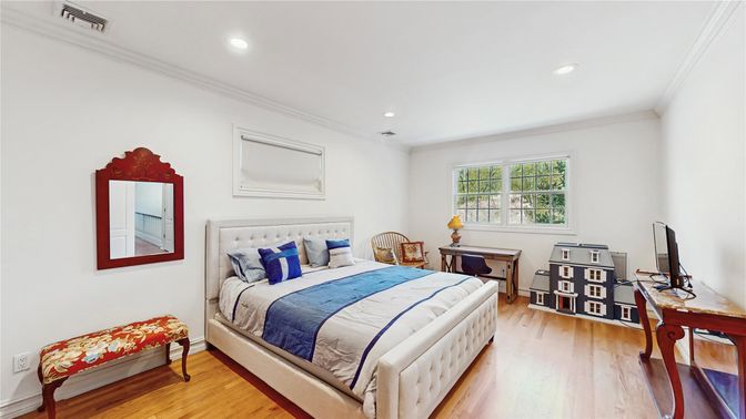 Bedroom, Interior, Recessed Lighting, Wood Texture Flooring