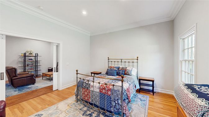 Bedroom, Interior, Recessed Lighting, Wood Texture Flooring