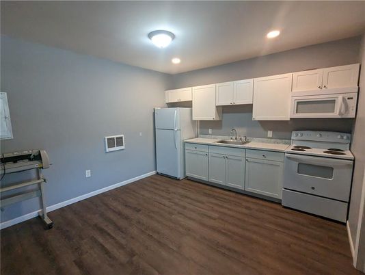 Interior, Kitchen, Recessed Lighting, Wood Texture Flooring