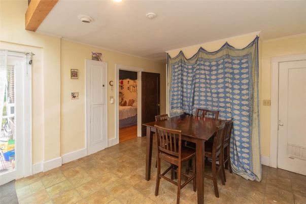 Dining room, Interior, Recessed Lighting, Wooden Beams