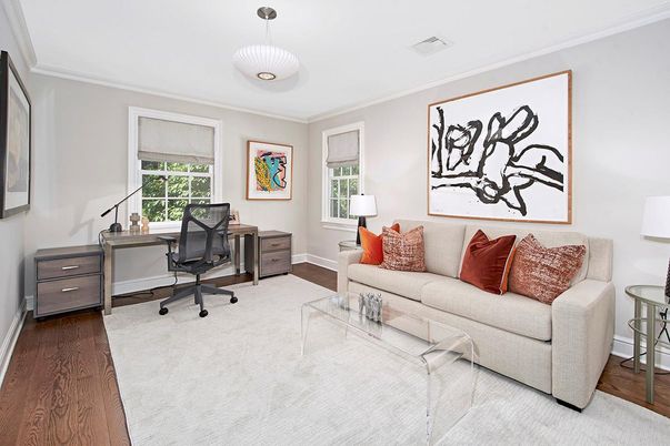 Home Office, Interior, Living room, Pendant Lights, Wood Texture Flooring