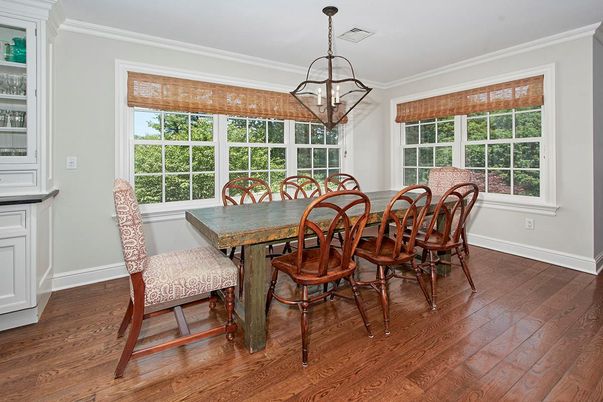 Dining room, Interior, Pendant Lights, Wood Texture Flooring