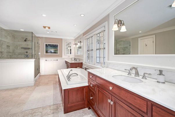 Bathroom, Dual Sink Vanities, Glass Shower, Interior, Recessed Lighting