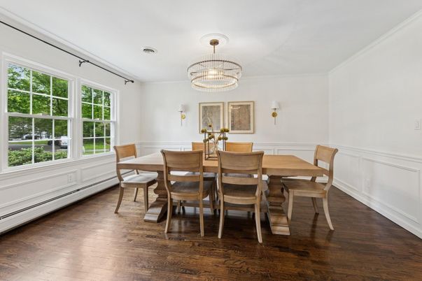 Chandelier, Dining room, Interior, Wood Texture Flooring