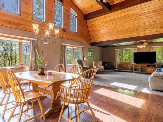 Chandelier, Dining room, Interior, Wooden Beams, Wooden Ceilings, Wood Texture Flooring, Wooden Walls